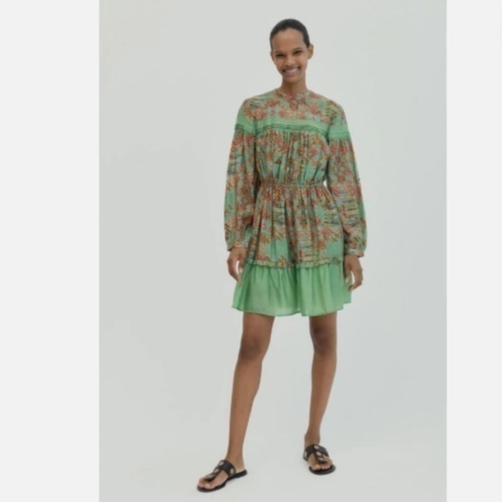 Chufy Tika Mini Daxa Mint Green Long Sleeve Fit Flare Boho Dress XS Nwt